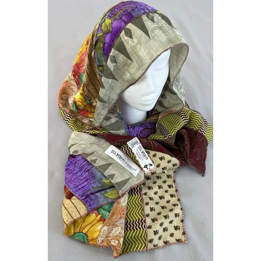 Darn Good Yarn Silk Medley‎ Scarf Reclaimed Sari Silk Floral 20×70 Inches New